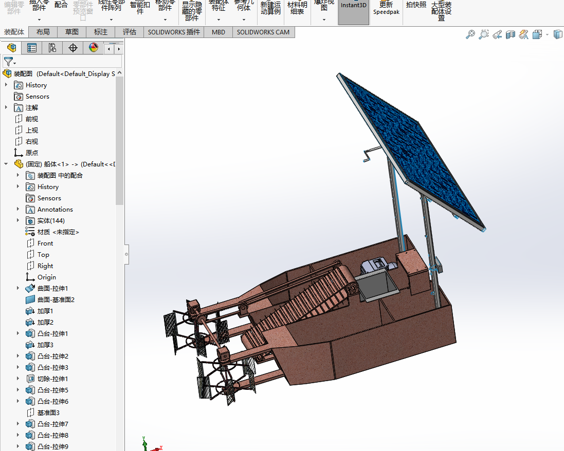 水面清理船三维SW模型（收集清理河面垃圾）3D图纸+说明书